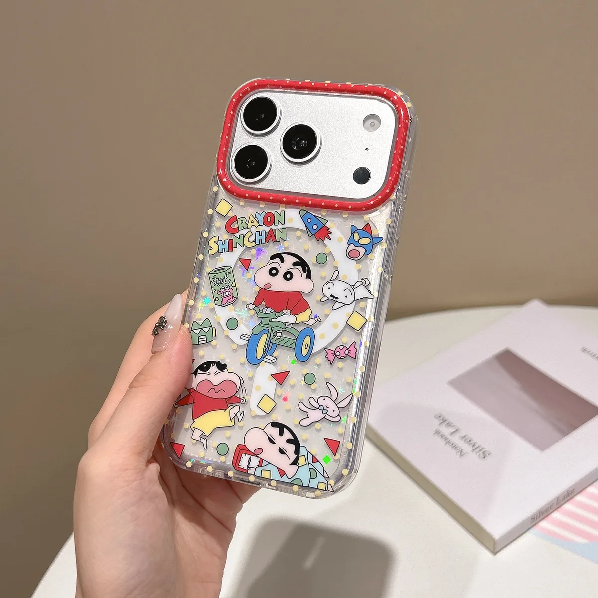Crayon Shin-chan Clear Case with Beaded Strap & PopSocket for iPhone 17 16 15 14 13 Pro Max — MagSafe